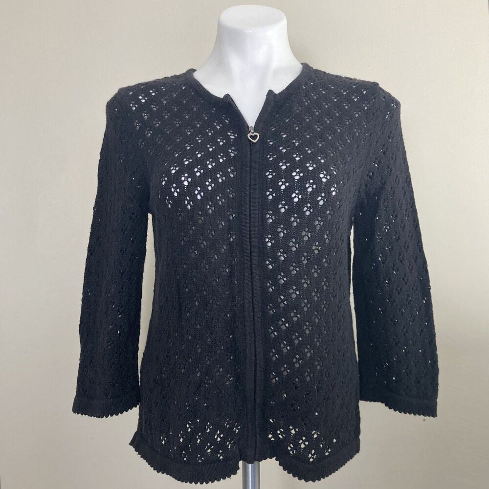 Vintage Y2K Black Mesh Knit Sweater Whimsygoth Christopher & Banks Womens Small